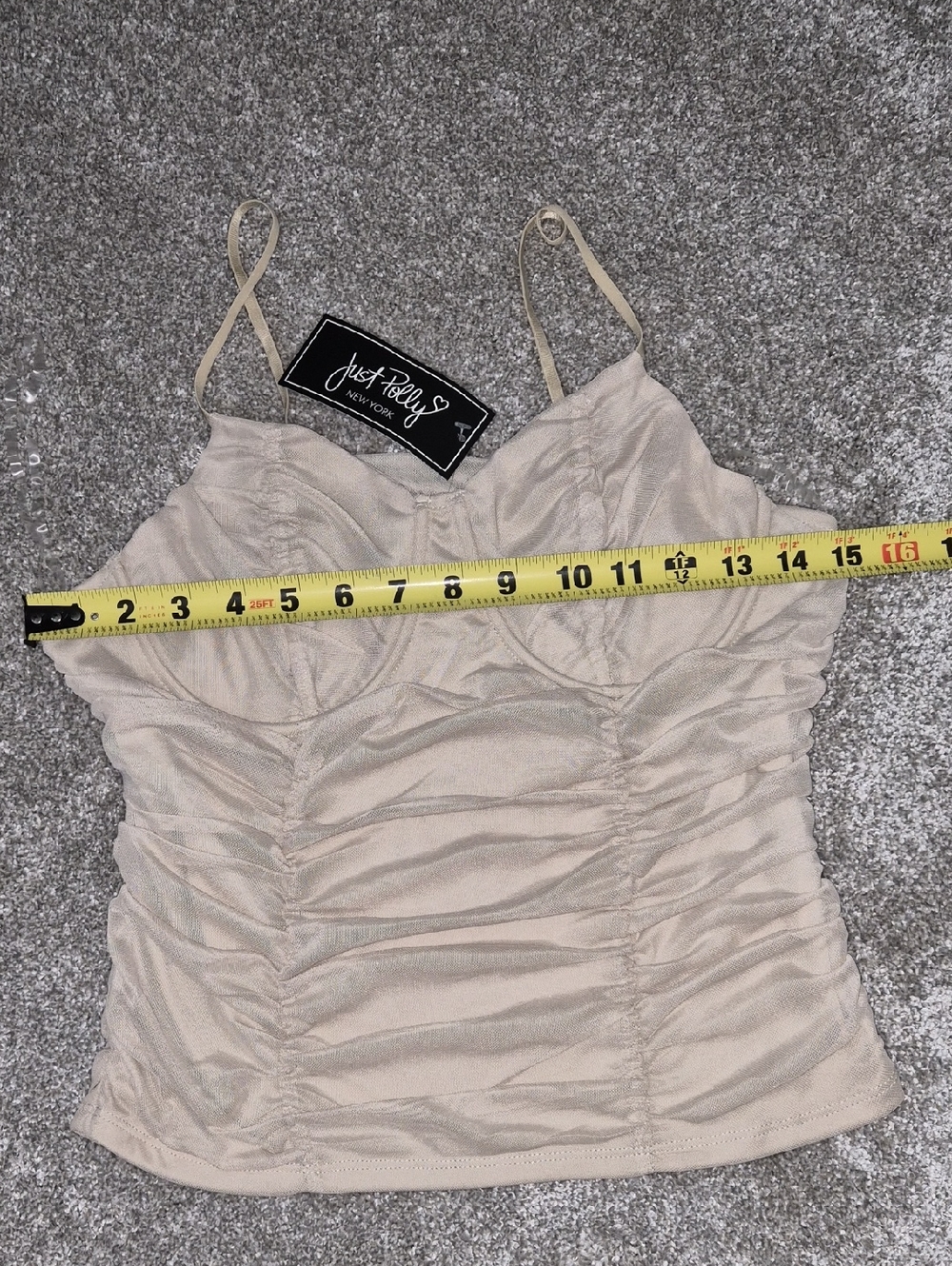 JustFab Ruched Spaghetti Strap Cami in Light Beige